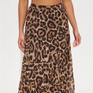Fashion Nova Leopard Tiered Maxi Skirt - Brown/Black